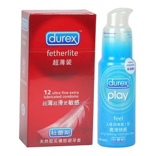 杜蕾斯天然膠乳橡膠避孕套超薄裝12只+杜蕾斯feel人體潤滑液Ⅰ型(快感裝)